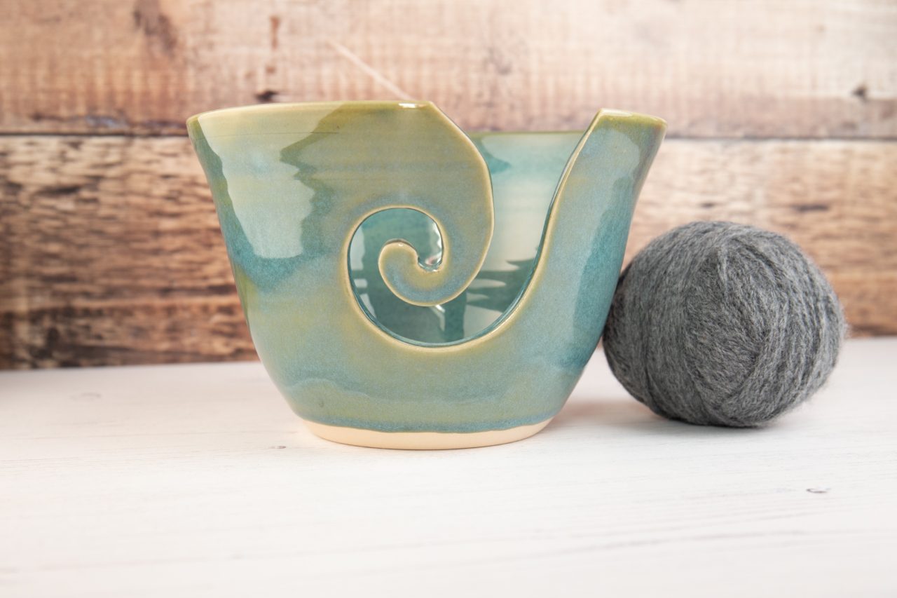 Yarn Bowl - Medium Sized Sea Mist Green Wool Bowl - Image 2