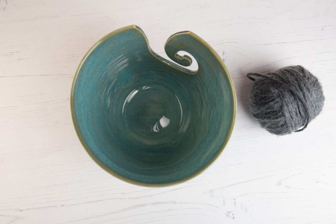 Yarn Bowl - Medium Sized Sea Mist Green Wool Bowl - Image 6